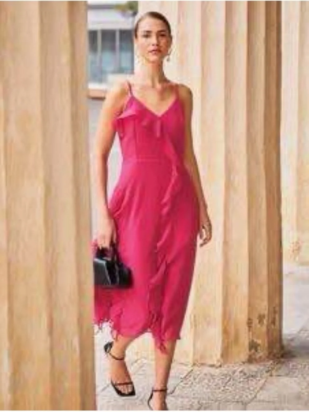 RW&CO. Hot Pink Ruffle Slip Midi Dress - Picture 2 of 2
